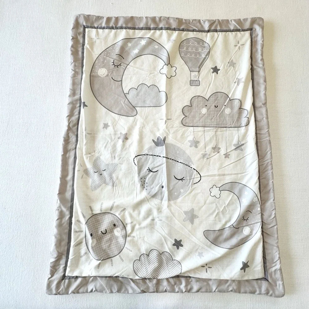 Celestial Moon Planet Sun Clouds Sky Baby Crib Blanket Gray Monochrome Comforter